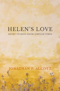 Helen's Love book cover - rough yellow wall with flowers in front